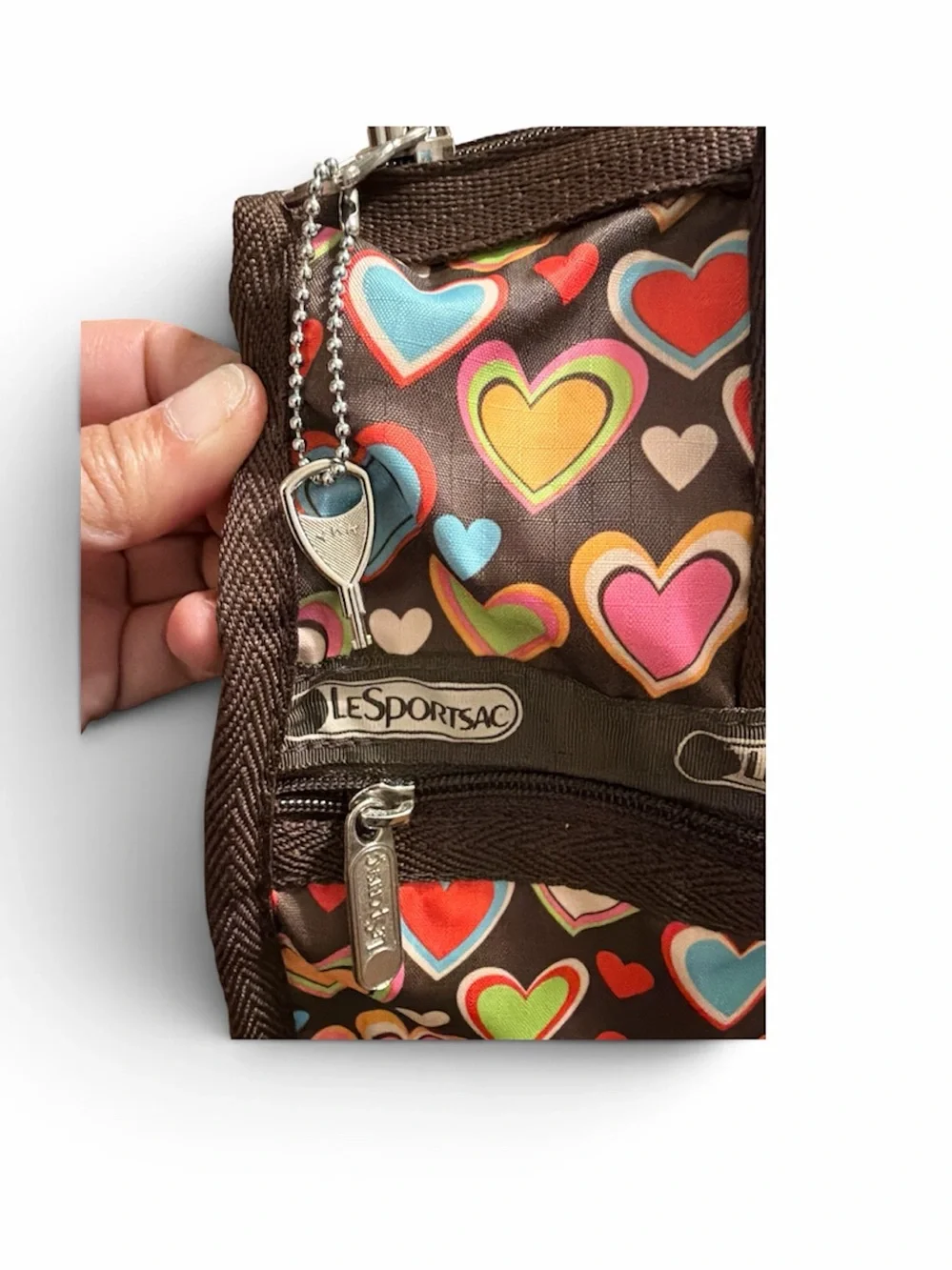 LeSportsac USA Rainbow Hearts Nylon Satchel Crossbody Bag